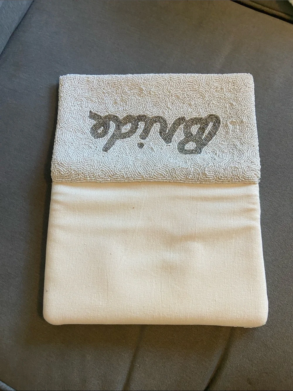 Bride Embroidered Beaded Clutch - Cream